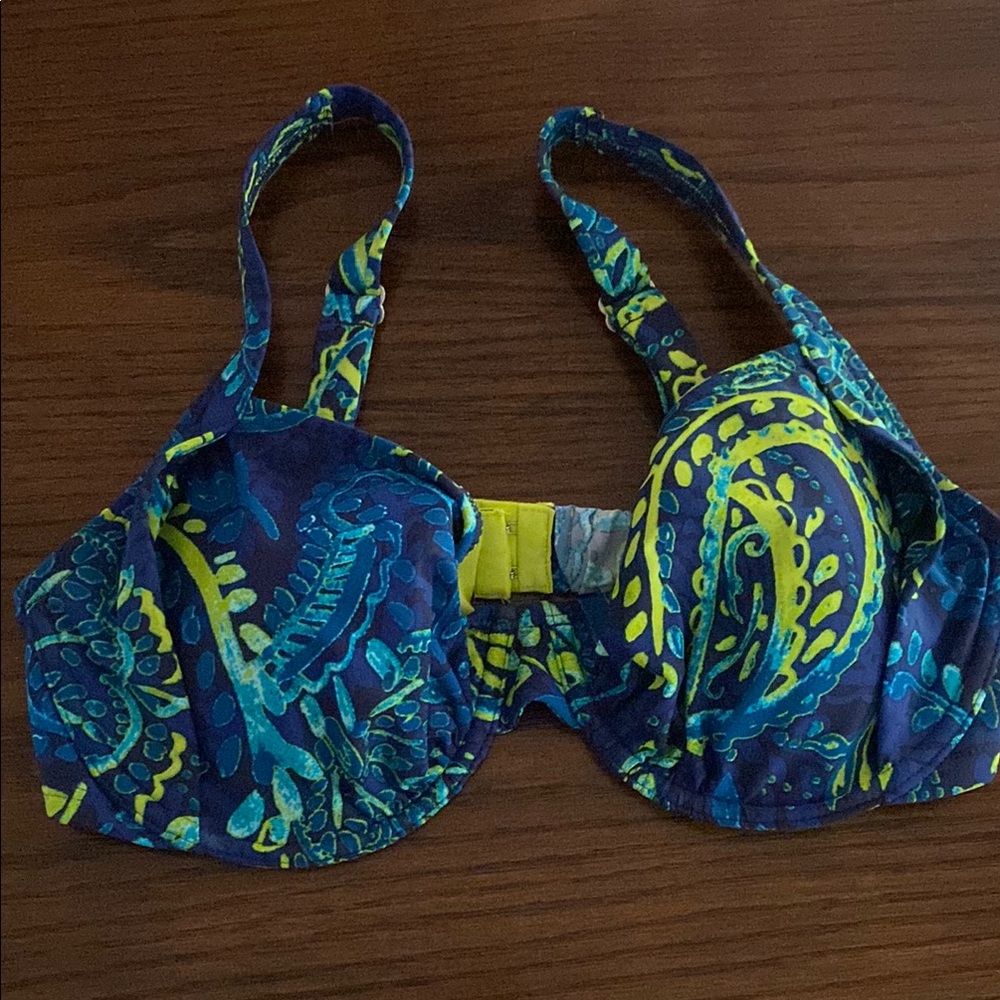 Title Nine Blue and Yellow Bikini Top